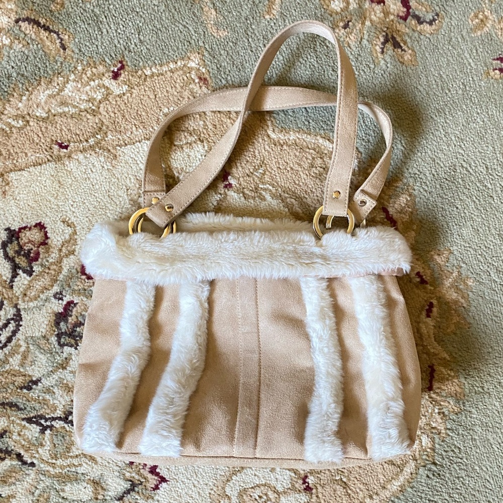 90’s Y2K Fur Trimmed Faux Suede Bag